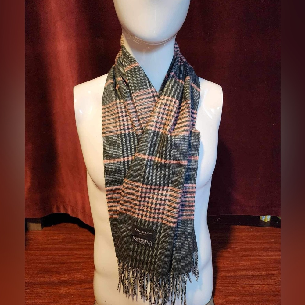 Vintage Christian Dior Plaid scarf in pink and gray